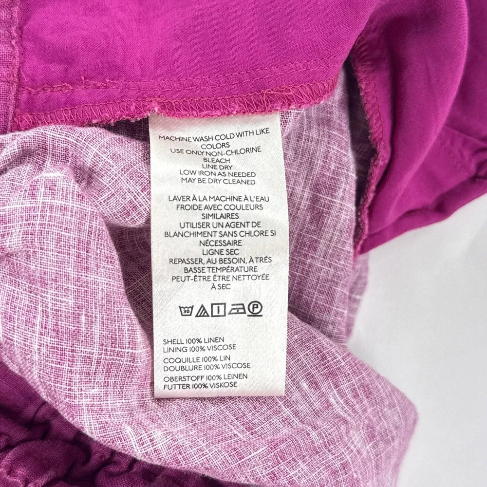 Anthropologie Womens Shorts M Magenta Floral Smocked Linen Boho Summer Casual